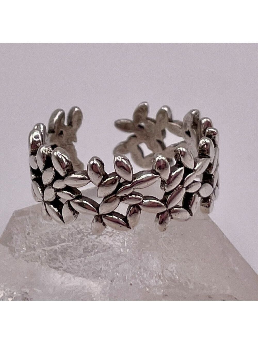 Boho Silver Tone Open Design Flowers Adjustable Band Ring #1305